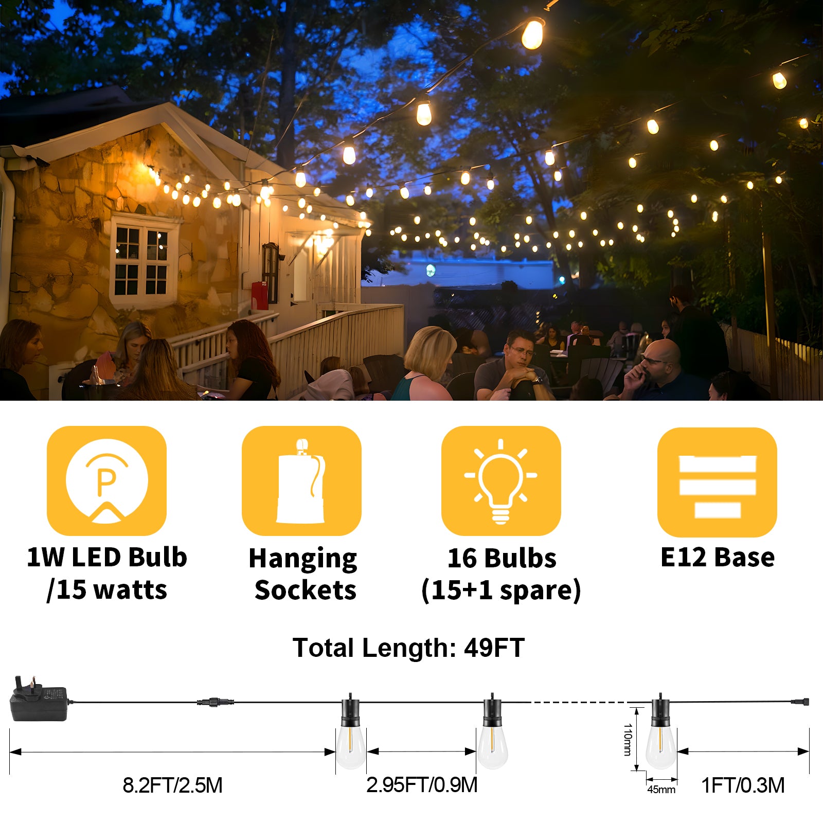 Brimax 2200K S14 E12 dimmable LED String Lights