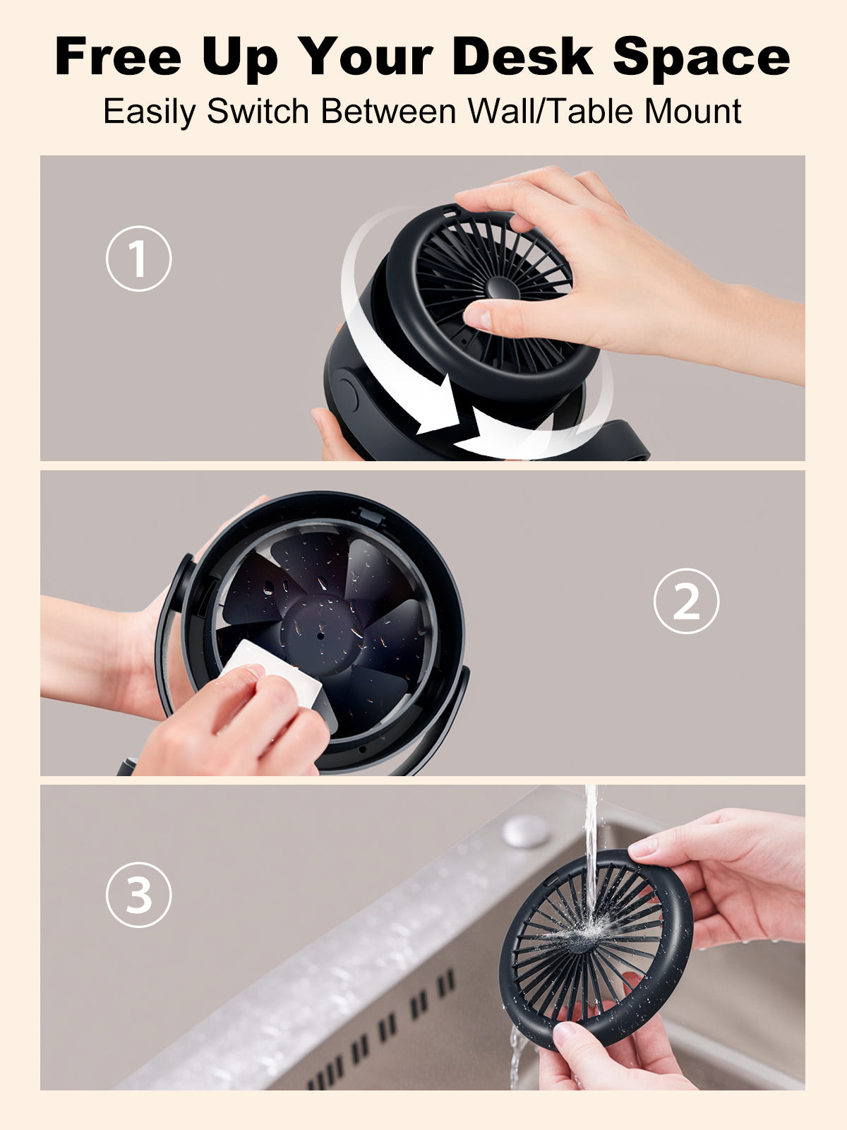 Brimax 4 Speeds Cordless Office Desk Fan (Black & White)