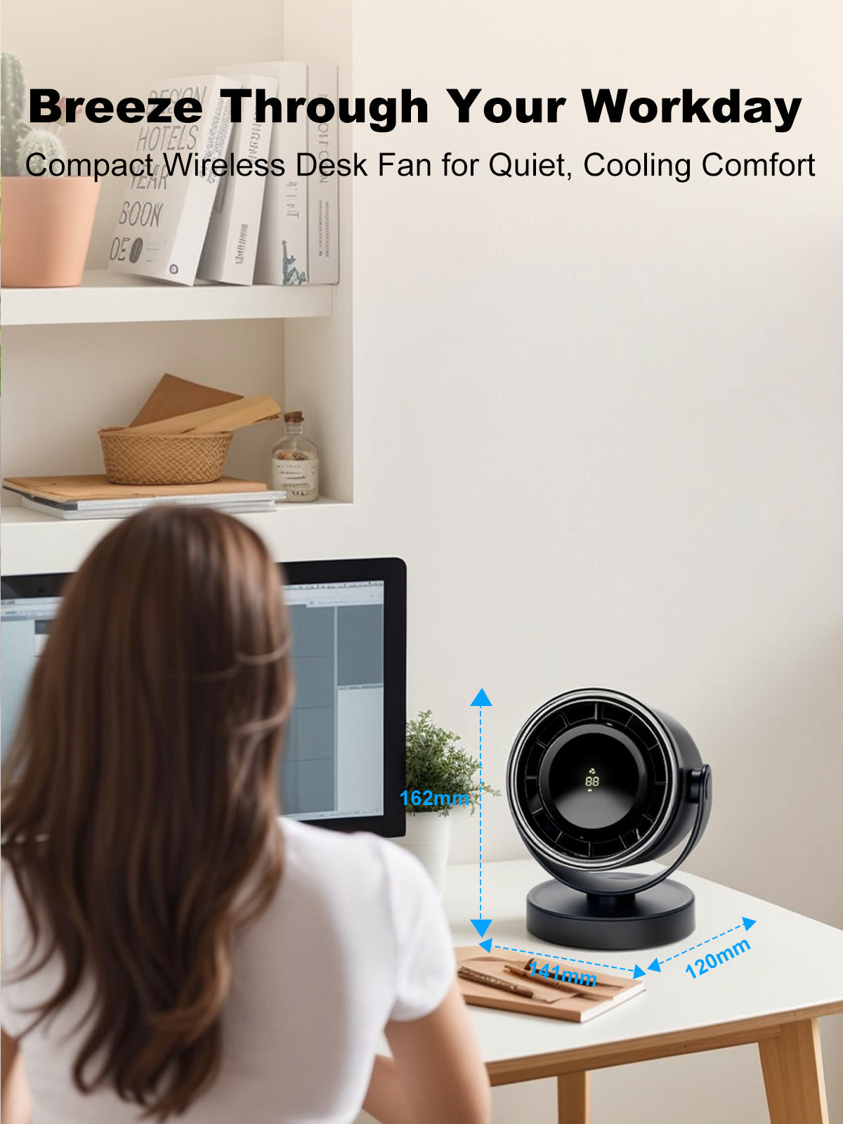 Brimax 4 Speeds Cordless Office Desk Fan (Black & White)