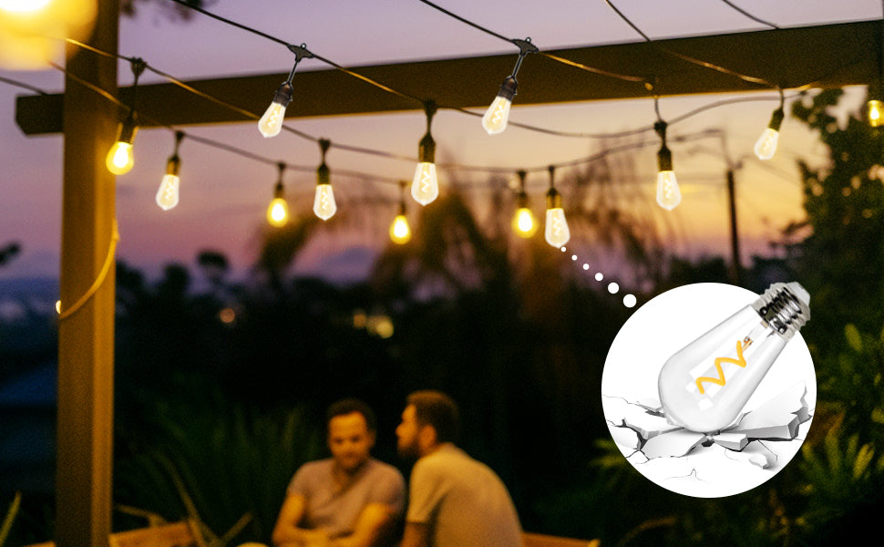 BRIMAX AC230V UK Plug Clear Plastic Shatterproof 48FT 15Bulbs 15W ST48 Linkable LED String Lights 2700K (1Pack)