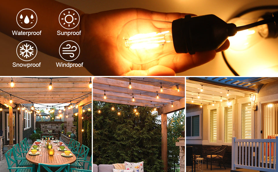 BRIMAX 120V Clear Plastic 48FT 30W S14 LED String Lights 2700K (1Pack)