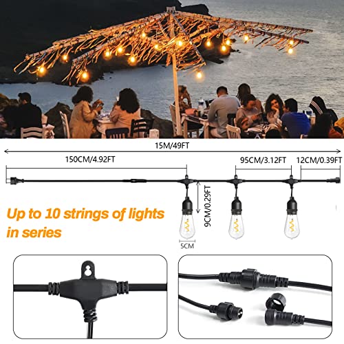 BRIMAX AC230V UK Plug Clear Plastic Shatterproof 48FT 15Bulbs 15W ST48 Linkable LED String Lights 2700K (1Pack)