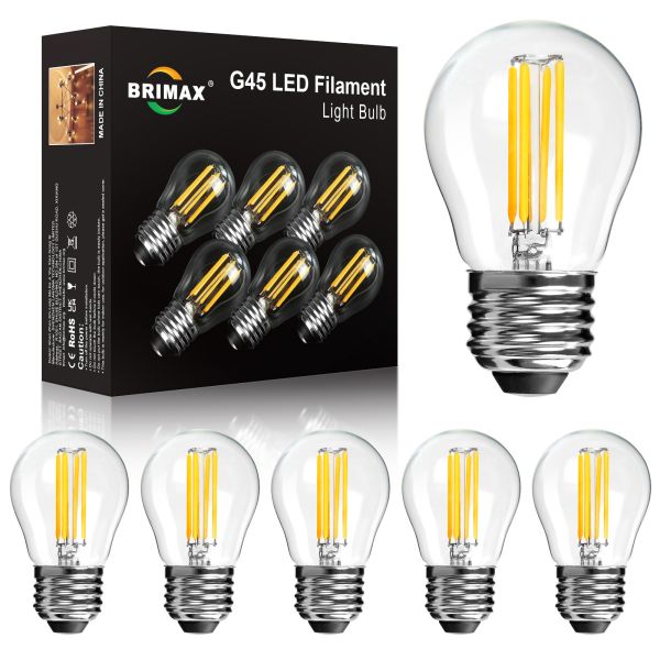 BRIMAX 120V 230V Clear Glass 4W G45 Dimmable E26 E27 LED Bulb 2700K (6Pack)