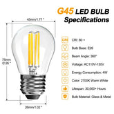 BRIMAX 120V 230V Clear Glass 4W G45 Dimmable E26 E27 LED Bulb 2700K (6Pack)
