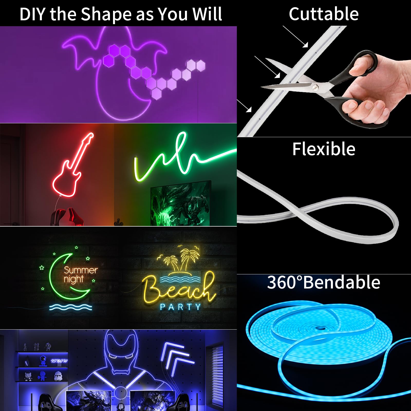 BRIMAX 50Ft Neon Rope Lights,24V Smart RGB LED Strip Lights,Works with Alexa,Multicolor,Music Sync,Dimmable,Remote/APP Control,Outdoor IP67 Waterproof,Flexible DIY Design for Bedroom Indoor Outdoor