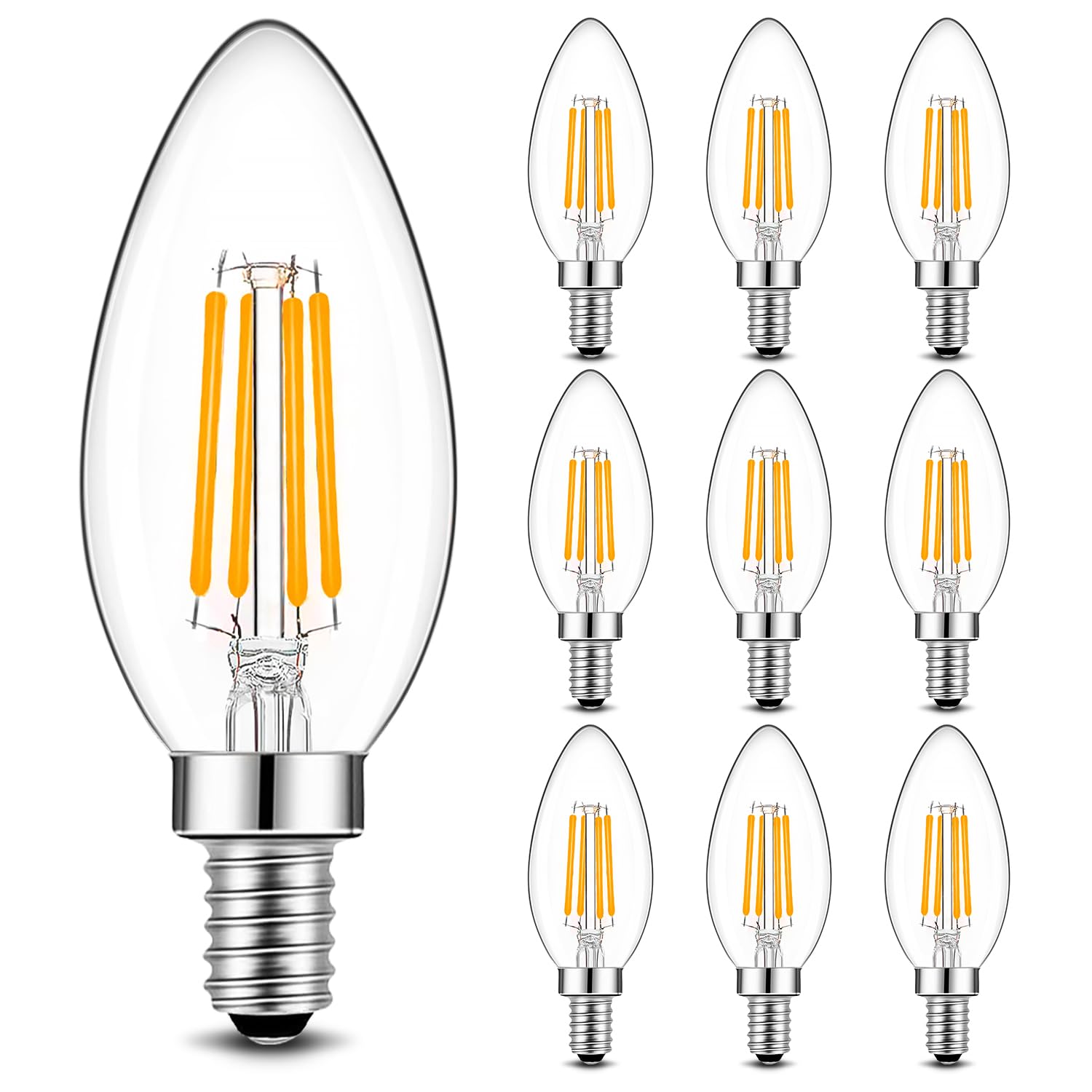 BRIMAX 4W E12 Candelabra LED Bulbs Dimmable 40W Equivalent 2700K Warm Light C35 B11 Filament Design for Chandeliers, Fans & Wall Fixtures