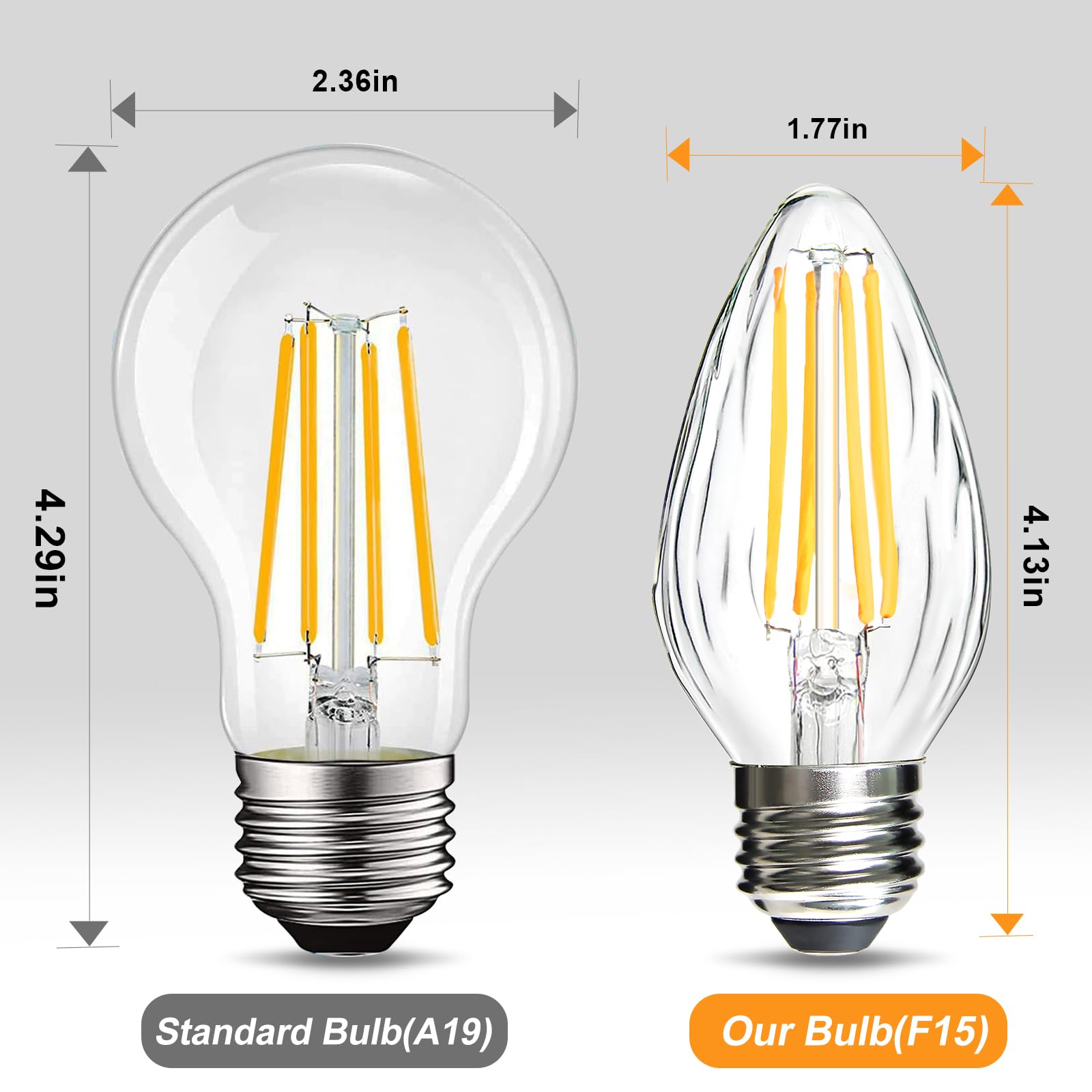 Brimax F15 E26 Medium Base Flame Wrinkle Glass LED Light Bulbs