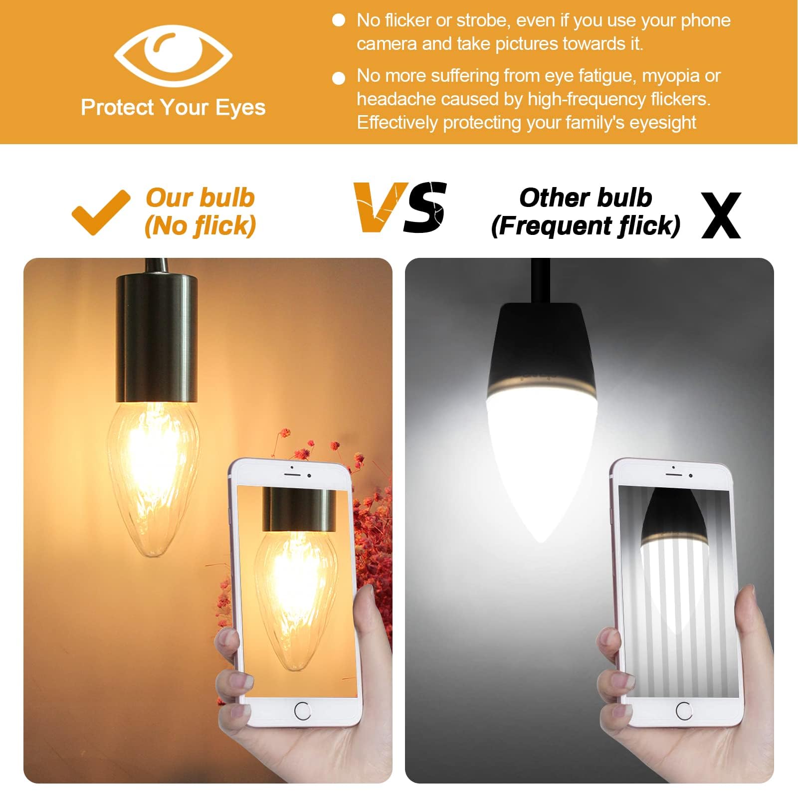 Brimax F15 E26 Medium Base Flame Wrinkle Glass LED Light Bulbs