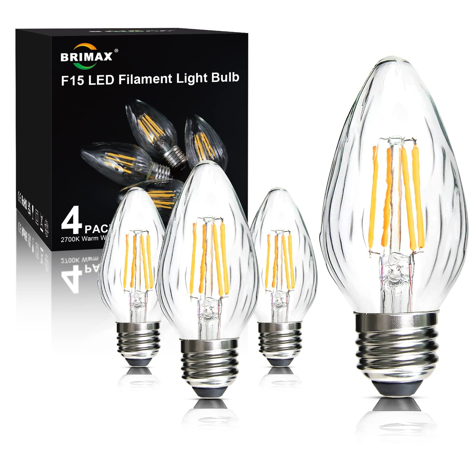 Brimax F15 E26 Medium Base Flame Wrinkle Glass LED Light Bulbs