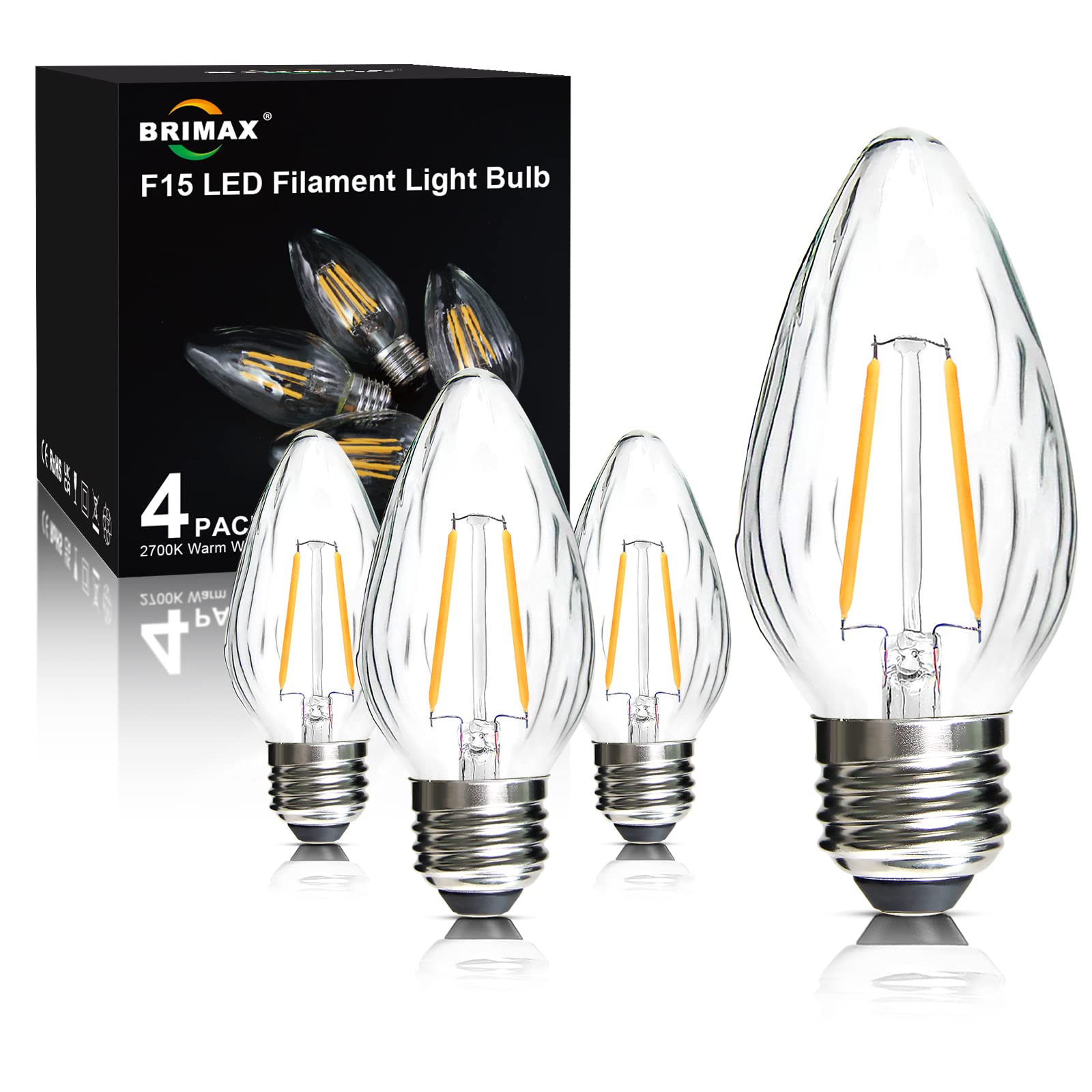 Brimax F15 E26 Medium Base Flame Wrinkle Glass LED Light Bulbs