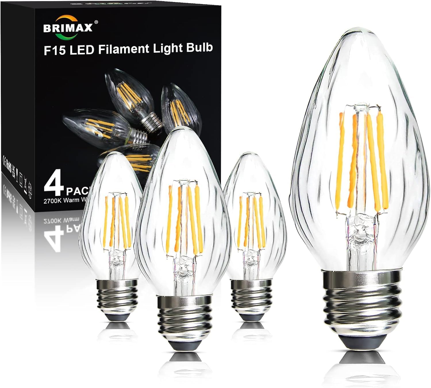Brimax F15 E26 Medium Base Flame Wrinkle Glass LED Light Bulbs