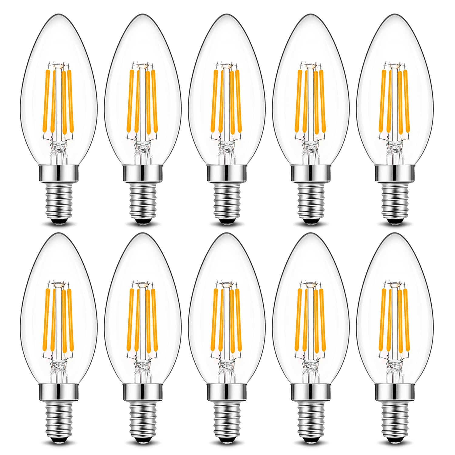 BRIMAX 4W E12 Candelabra LED Bulbs Dimmable 40W Equivalent 2700K Warm Light C35 B11 Filament Design for Chandeliers, Fans & Wall Fixtures