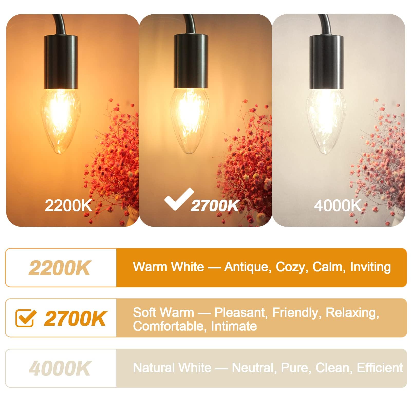 Brimax F15 E26 Medium Base Flame Wrinkle Glass LED Light Bulbs