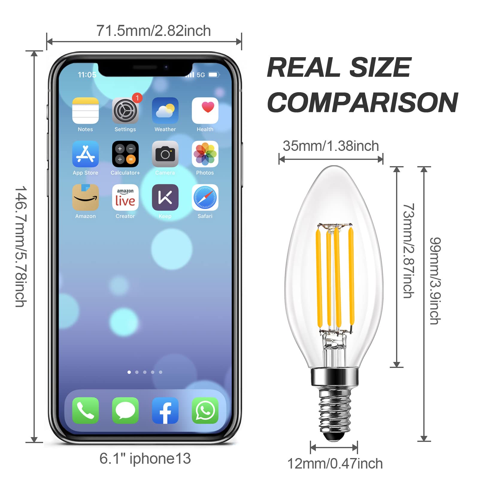 BRIMAX 4W E12 Candelabra LED Bulbs Dimmable 40W Equivalent 2700K Warm Light C35 B11 Filament Design for Chandeliers, Fans & Wall Fixtures