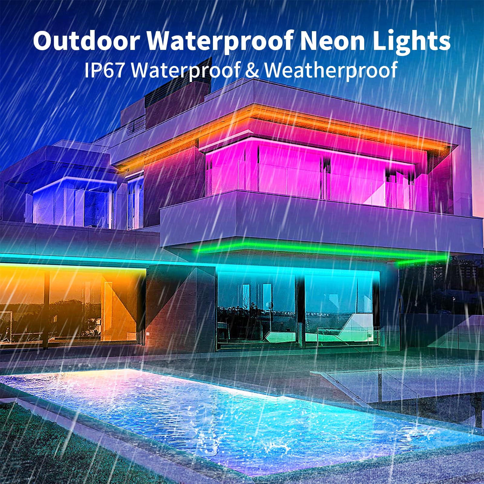 BRIMAX 50Ft Neon Rope Lights,24V Smart RGB LED Strip Lights,Works with Alexa,Multicolor,Music Sync,Dimmable,Remote/APP Control,Outdoor IP67 Waterproof,Flexible DIY Design for Bedroom Indoor Outdoor