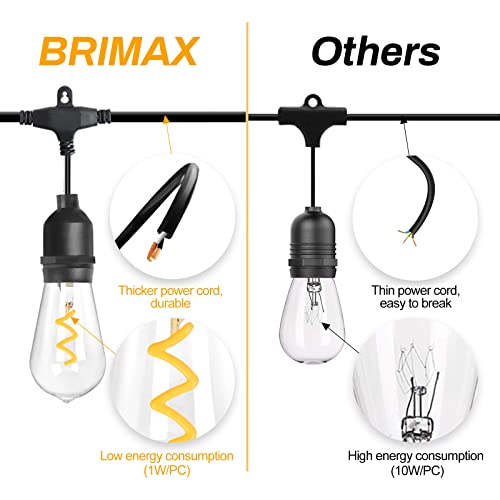 BRIMAX AC230V UK Plug Clear Plastic Shatterproof 48FT 15Bulbs 15W ST48 Linkable LED String Lights 2700K (1Pack)