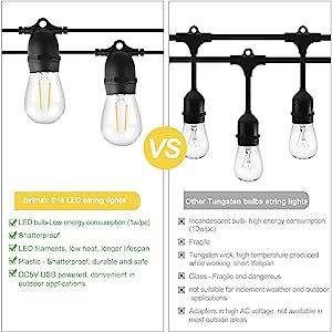 BRIMAX DC5V transparenter Kunststoff 10W S14 USB LED-Lichterkette 2700K dimmbar (1Pack)