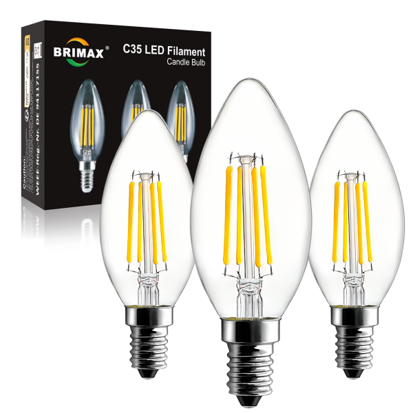 BRIMAX 120V Vidrio Transparente 4W C35 Bombilla LED 2700K (1Pack)