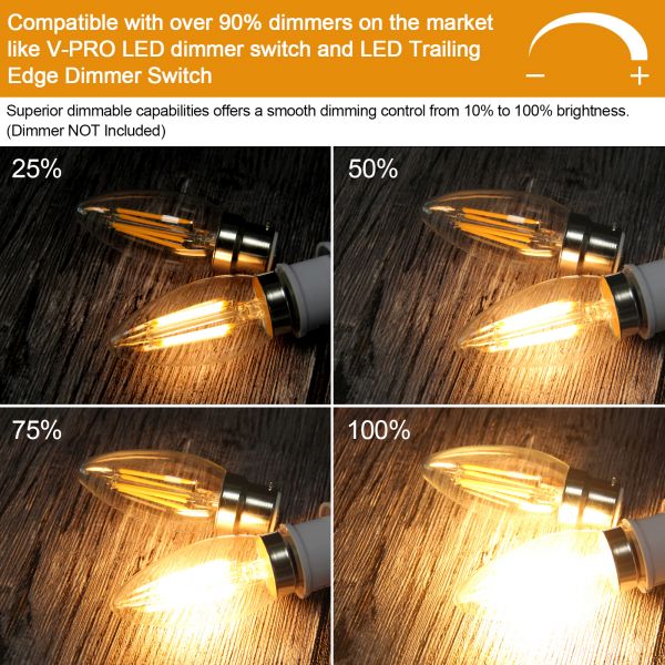 BRIMAX 230V Clear Glass 4W C35 Dimmable B22 LED Bulb 2700K (5Pack)
