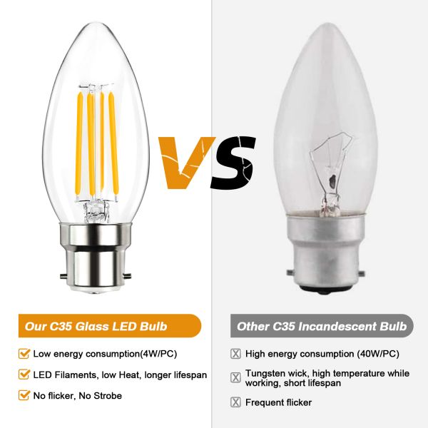 BRIMAX 230V Clear Glass 4W C35 Dimmable B22 LED Bulb 2700K (5Pack)