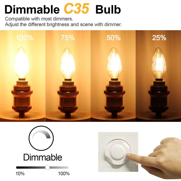 BRIMAX 120V 230V Clear Wrinkle Glass 4W C35 E12 E14 LED Bulb 2700K (10Pack)