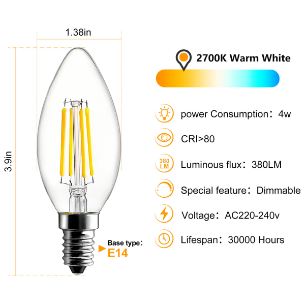 BRIMAX 120 V Klarglas 4 W C35 LED-Glühbirne 2700 K (1 Packung)