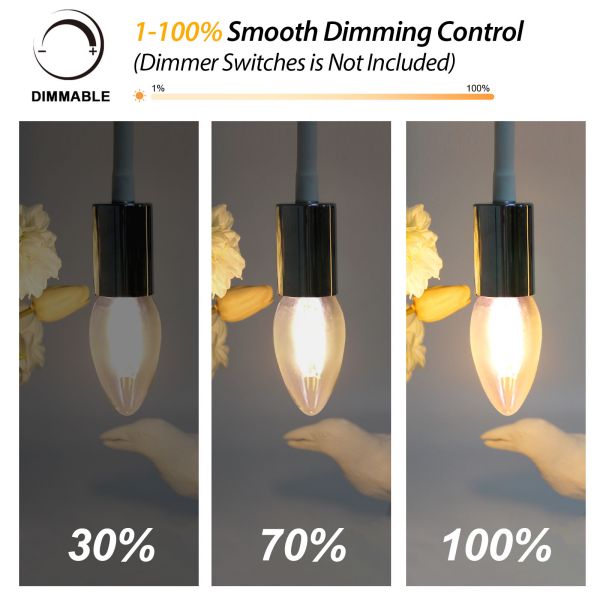 BRIMAX 120V Vidrio Transparente 4W C35 Bombilla LED 2700K (1Pack)