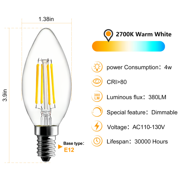 BRIMAX 120 V Klarglas 4 W C35 LED-Glühbirne 2700 K (1 Packung)
