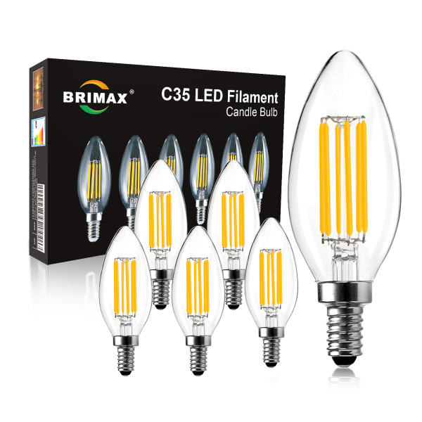 BRIMAX 120V 230V Clear Glass 6W C35 Dimmable E12 E14 LED Bulb 2700K (6Pack)
