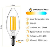 BRIMAX 120V 230V Clear Glass 6W C35 Dimmable E12 E14 LED Bulb 2700K (5Pack)