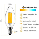 BRIMAX 120V 230V Clear Glass 6W C35 Dimmable E12 E14 LED Bulb 2700K (6Pack)