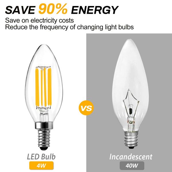 BRIMAX 120V 230V Clear Glass 6W C35 Dimmable E12 E14 LED Bulb 2700K (6Pack)