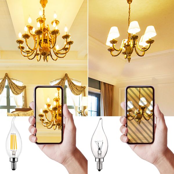 BRIMAX 120V 230V Clear Glass 4W C35T E12 E14 LED Bulb 2700K (6Pack)
