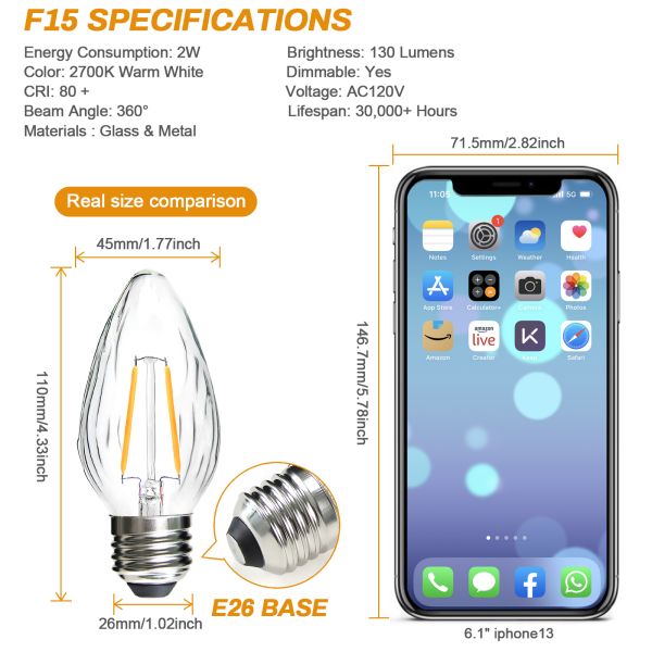 BRIMAX 120V Clear Wrinkle Glass 2W C45 F15 E26 LED Bulb 2700K (4Pack)