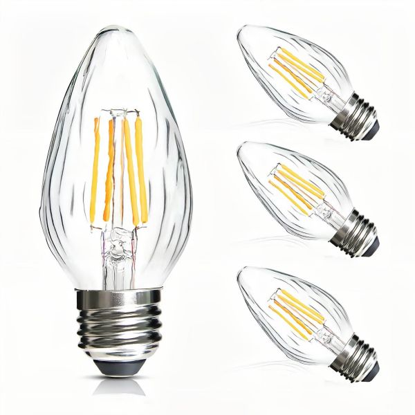 BRIMAX 120V Clear Wrinkle Glass 4W C45 F15 E26 LED Bulb 2700K (4Pack)