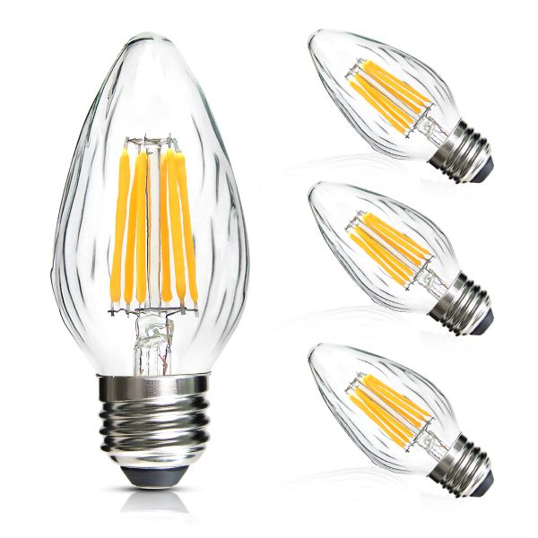 BRIMAX 120V Clear Wrinkle Glass 6W C45 F15 E26 LED Bulb 2700K (4Pack)