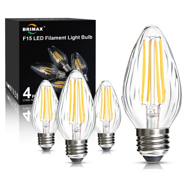 BRIMAX 120V 230V Clear Glass 8W C45 F15 Dimmable E26 E27 LED Bulb 2700K (4Pack)