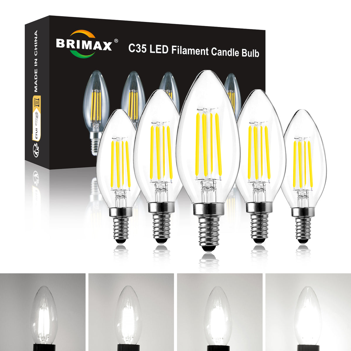 Brimax  E14 C35 5000K 4W 6W Cool White Lamp AC230 Glass Clear Edison  Dimmable Candle Light Bulbs Pack of 5/10