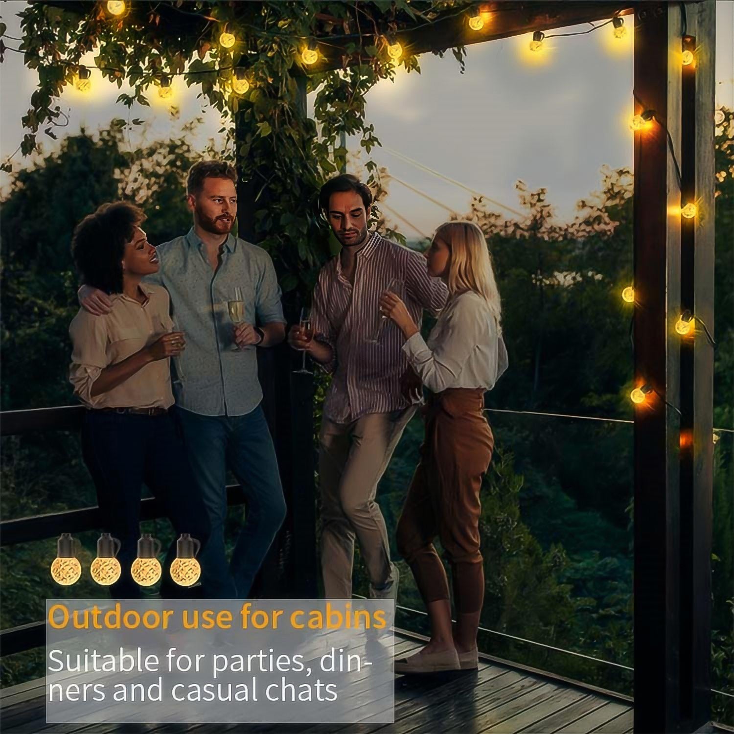 15m 20bulb G40 Crystal Plastic LED String Lights AC100-240V EU/UK/US Adapter