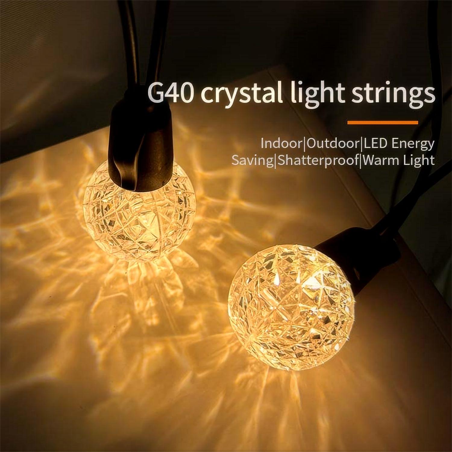 15m 20bulb G40 Crystal Plastic LED String Lights AC100-240V EU/UK/US Adapter