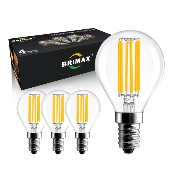 BRIMAX 120V 230V Clear Glass 6W G45 E12 E14 LED Bulb 2700K (4Pack)