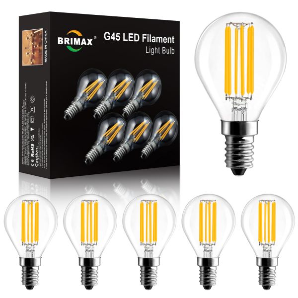 BRIMAX 120V Vidrio Transparente 6W G45 E12 Bombilla LED 2700K (Pack de 6)