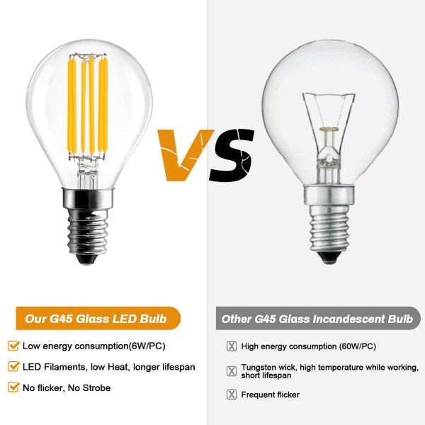 BRIMAX 120V Vidrio Transparente 6W G45 E12 Bombilla LED 2700K (Pack de 6)