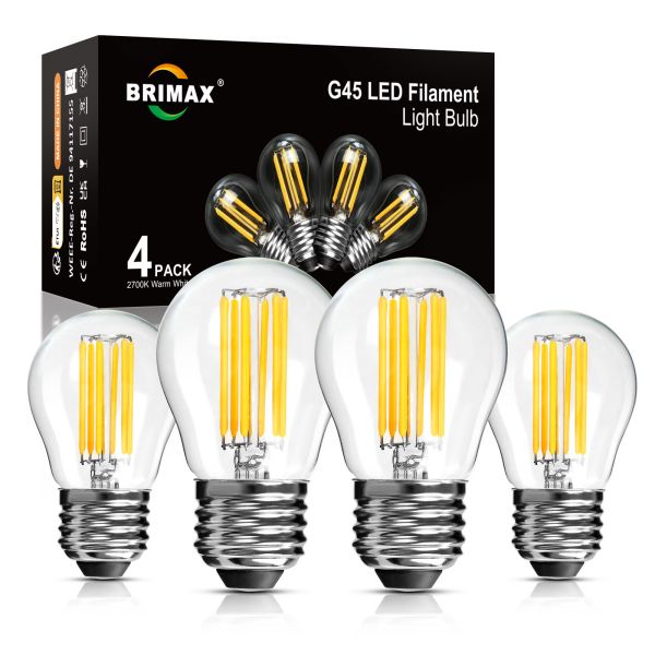 BRIMAX 230V Vidrio Transparente 6W G45 Regulable E27 Bombilla LED 2700K (Pack de 4)