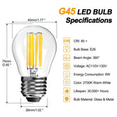 BRIMAX 120V 230V Clear Glass 6W G45 E26 E27 LED Bulb 2700K (6Pack)