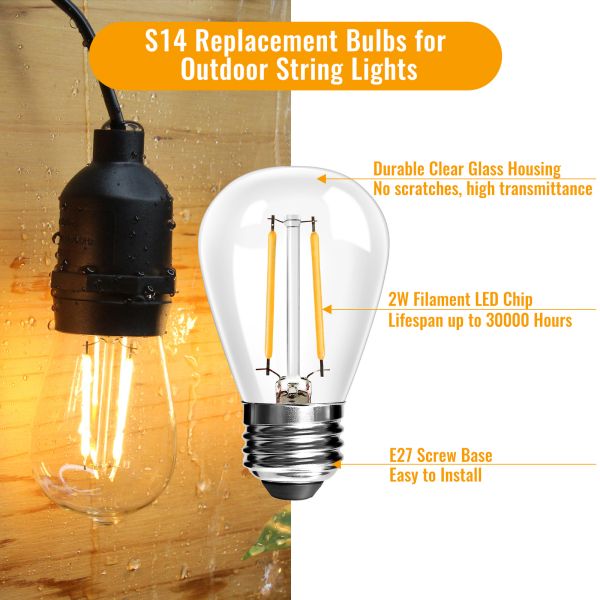 BRIMAX Clear Glass AC120V AC230V 2W S14 E26 E27 LED Bulb 2200K 2700K (25Pack)