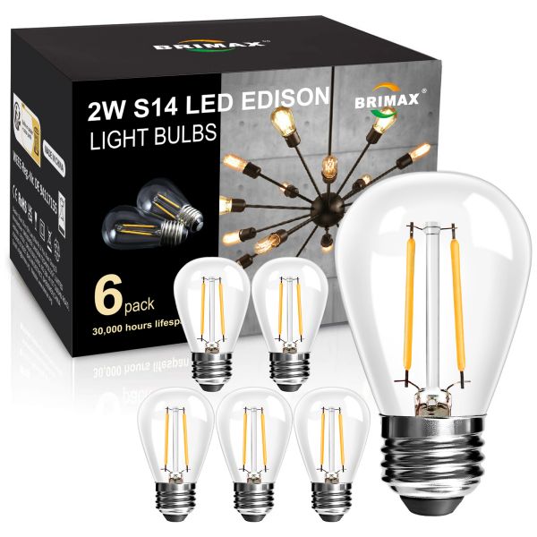 BRIMAX Clear Glass AC120V AC230V 2W S14 E26 E27 LED Bulb 2200K 2700K (6Pack)
