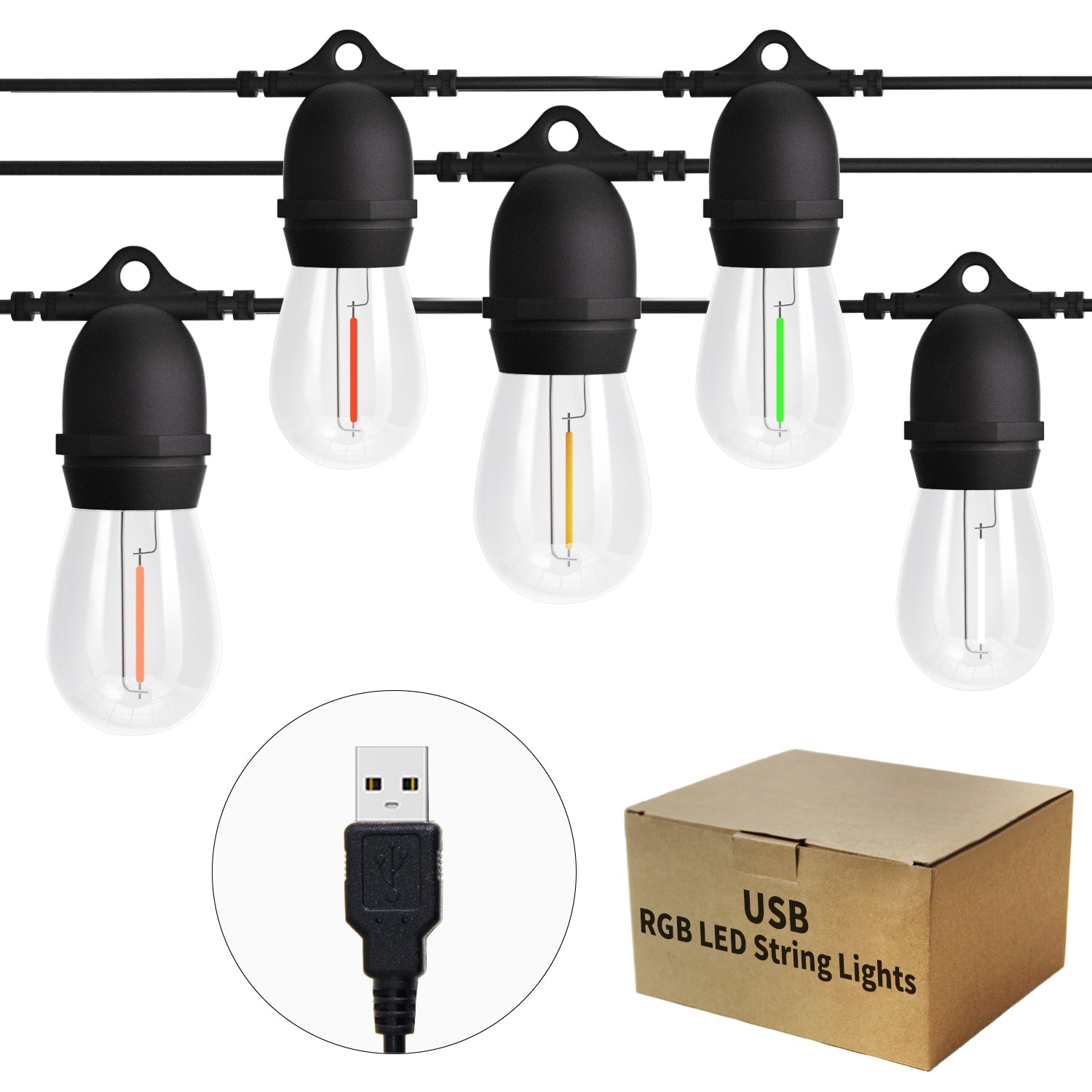 BRIMAX DC5V Clear Plastic 10W Colorful Festoon S14 USB LED String Lights Non-dimmable (1Pack)