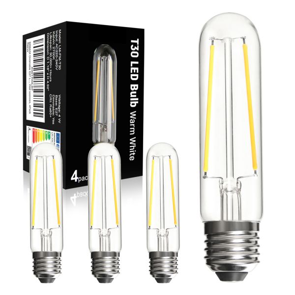 BRIMAX 120V 230V Clear Glass 4W T30 T10 E26 E27 LED Bulb 2700K (4Pack)