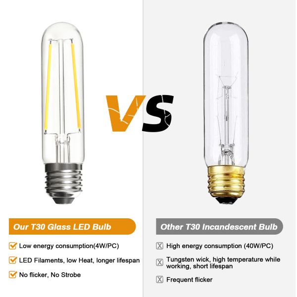 BRIMAX 120V 230V Clear Glass 4W T30 T10 E26 E27 LED Bulb 2700K (4Pack)